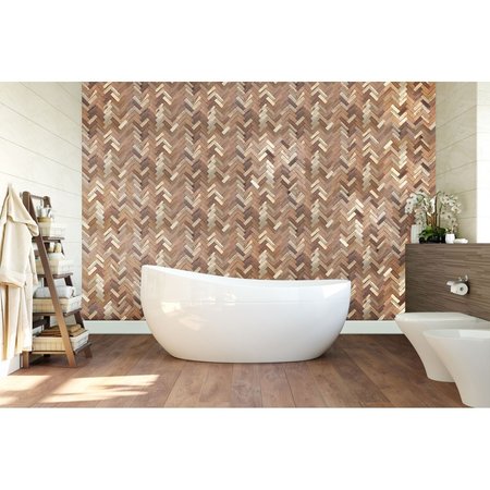 Ekena Millwork Herringbone Boat Wood Mosaic Wall Tile, Natural Finish, 11 7/8"W x 11 7/8"H x 1/2"P WPW12X12HEMENA